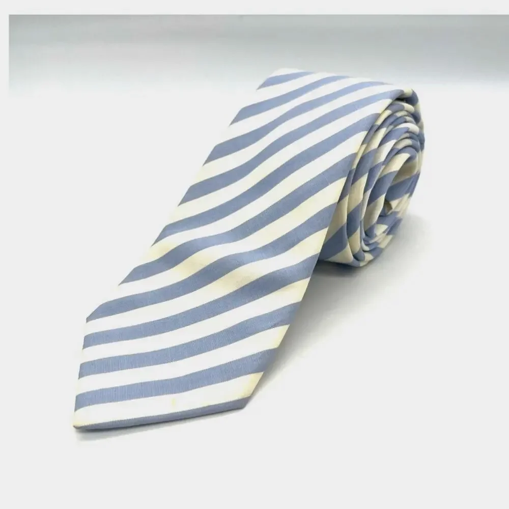Gucci Cotton Blue & Cream Repp Necktie 56” L 3” Wide Tie Made in Italy